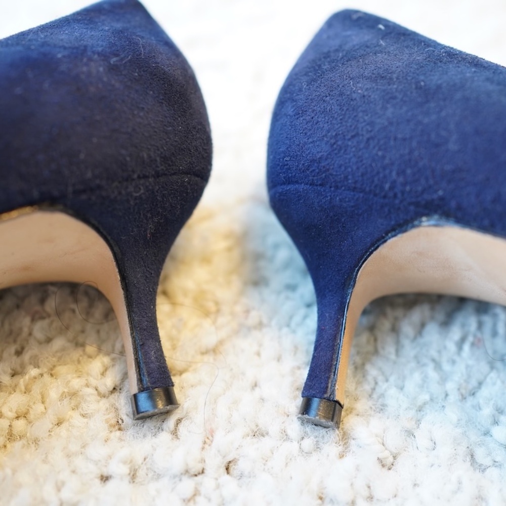 NEW Manolo Blahnik BB 50mm Suede Pumps - Navy Size 7 US / 37 IT - Never Worn - Picture 8 of 8